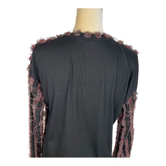 ZARA TRAFALUC BLACK MULTICOLOR STRIPED FRINGE PULLOVER BLOUSE Size M - Picture 5 of 8